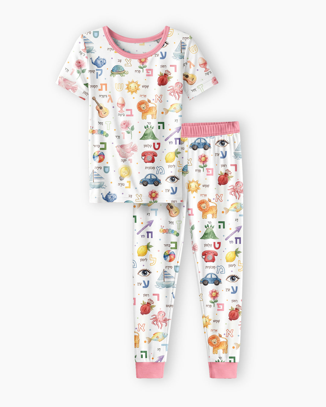 Hebrew Aleph Bet Bamboo Two Piece Short Sleeve Pajama Set