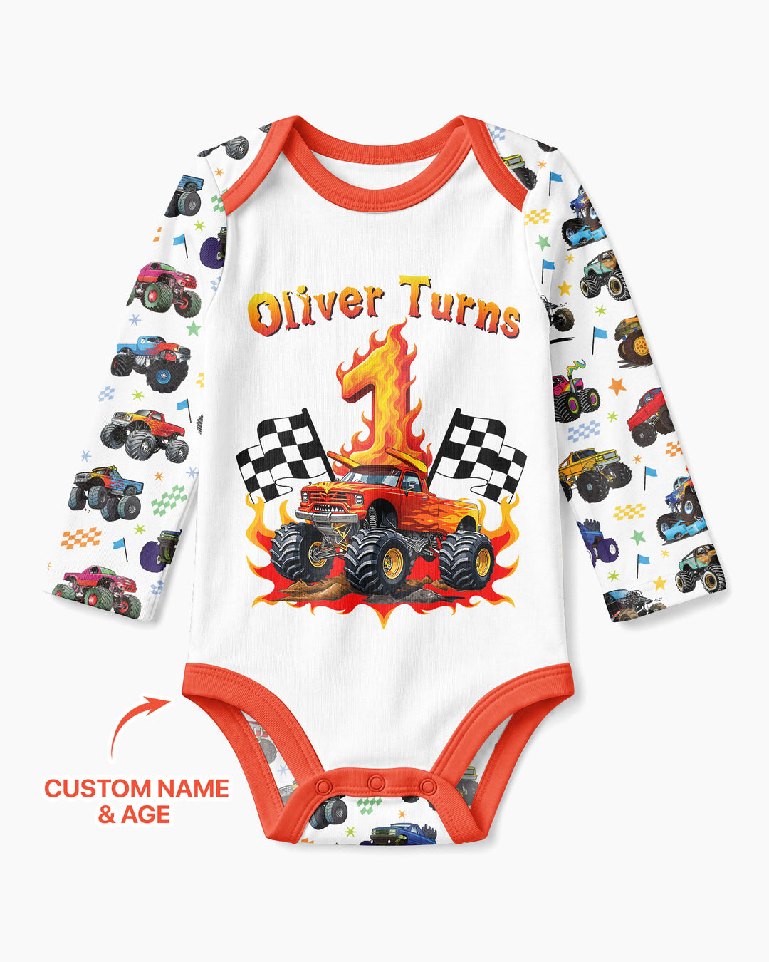 Monster Truck Birthday Boy Custom Name Bamboo Bodysuit