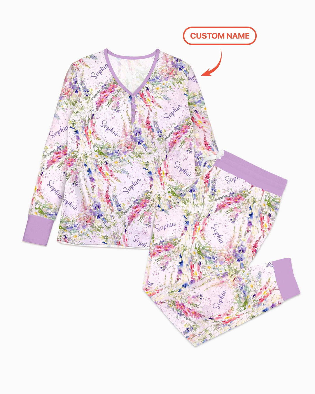 Custom Name Birth Month Flowers Bamboo Women Pajama Set