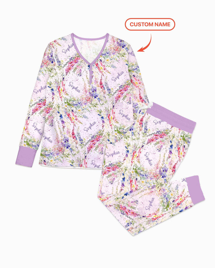 Custom Name Birth Month Flowers Bamboo Women Pajama Set