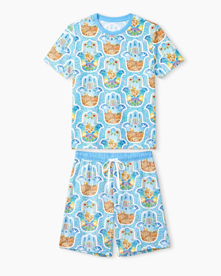 Hamsa Hand Bamboo Men Short Sleeve Short Pajama Set