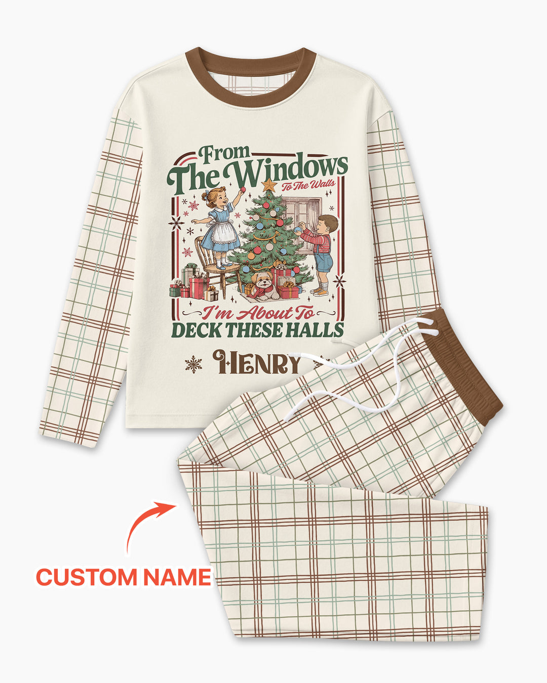 Custom Name Vintage Deck The Halls Bamboo Men's Pajama Set