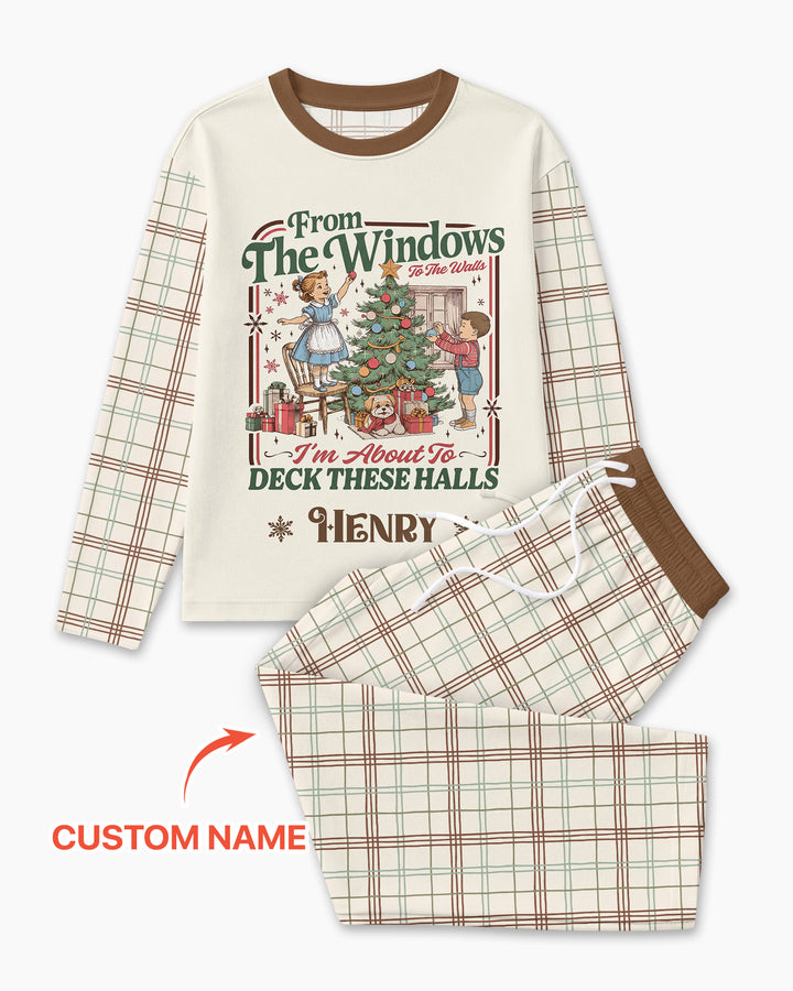 Custom Name Vintage Deck The Halls Bamboo Men's Pajama Set
