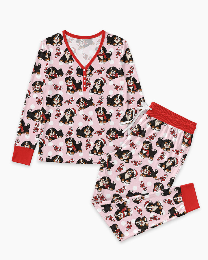Holiday Bernese Mountain Christmas Dog Bamboo Women Pajama Set