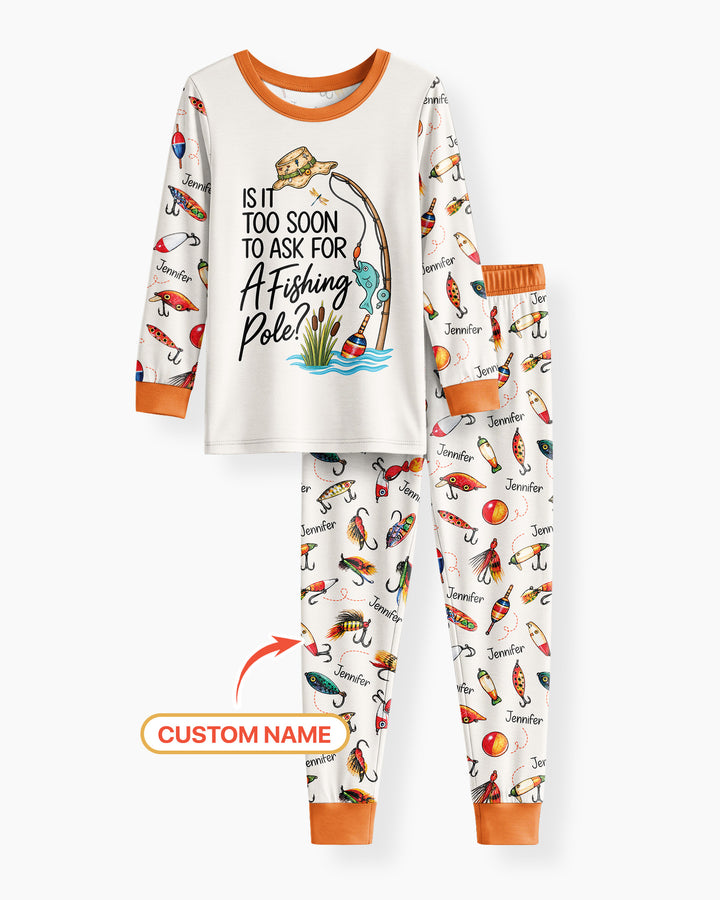 Custom Name Is It Too Soon to Ask for a Fishing Pole Bamboo Two Piece Long Sleeve Pajama Set