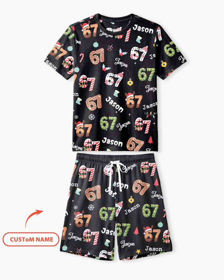 Custom '6 7' Six Seven Christmas Slang Meme Bamboo Men Short Sleeve Short Pajama Set