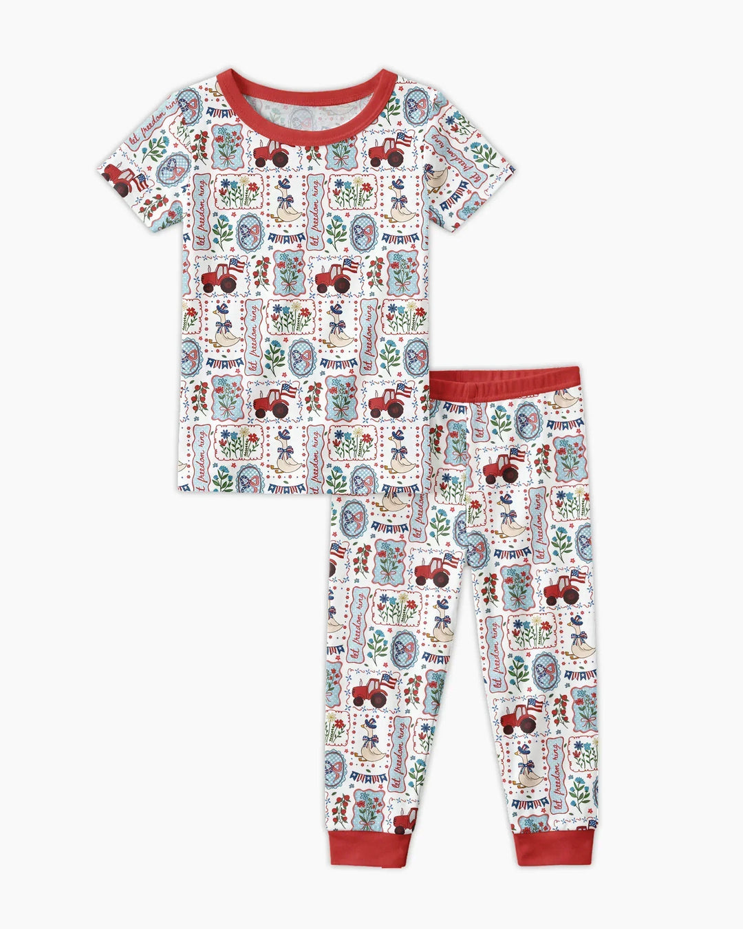 Patriotic USA Silly Goose Family Matching Bamboo Two Piece Short Sleeve Pajama Set