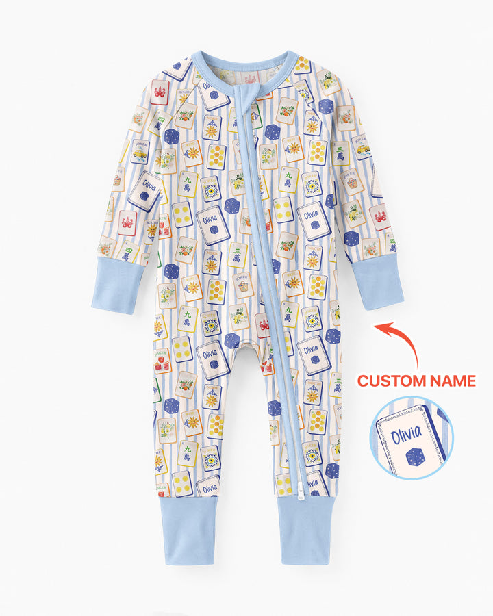 Coastal Mahjong Custom Name Mommy & Me Matching Bamboo Convertible Zippy