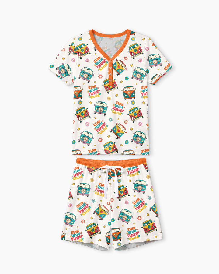 Stay Wild Flower Child Bamboo Women Short Sleeve Short Pajama Set