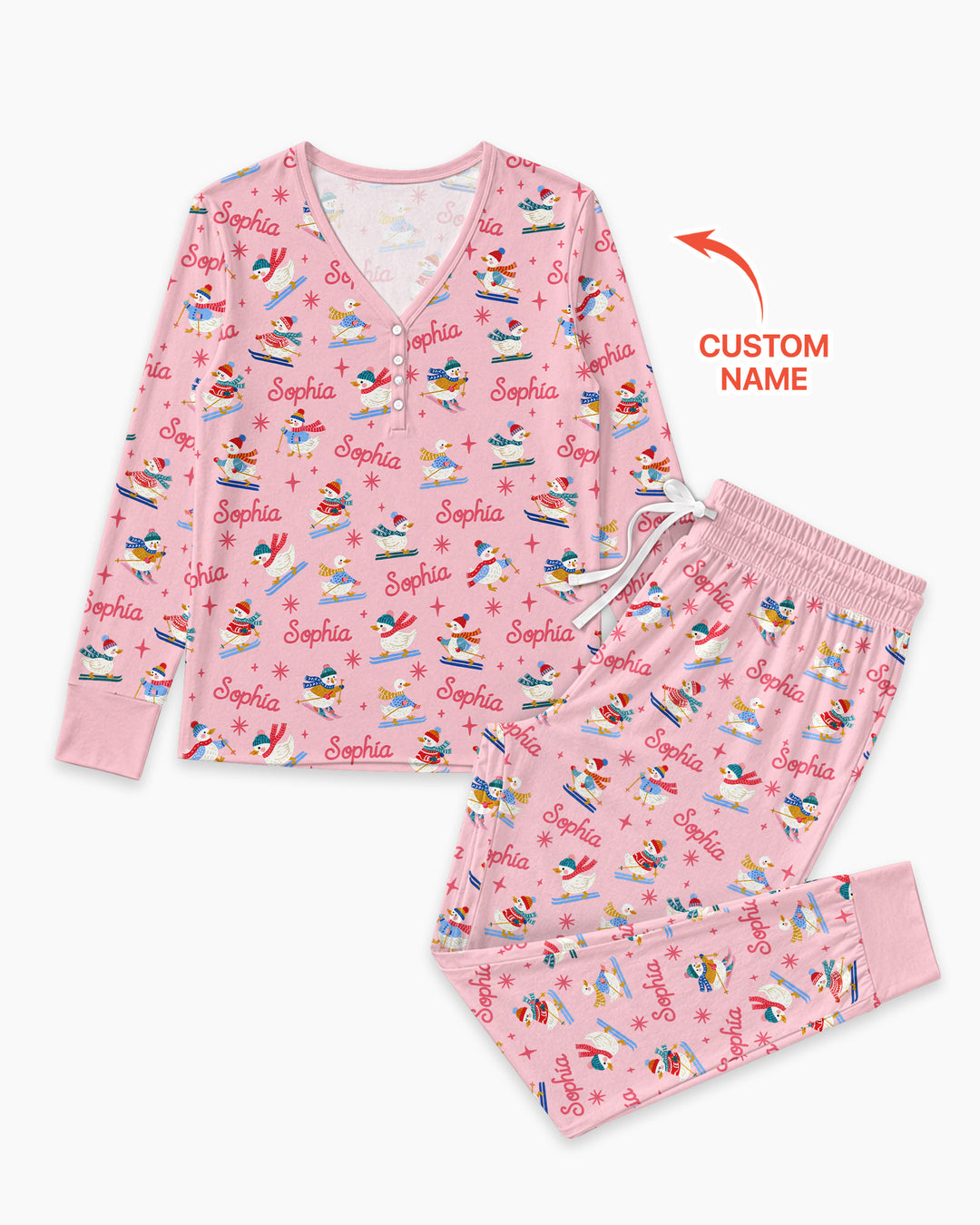 Custom Name Skiing Goose Bamboo Women Pajama Set