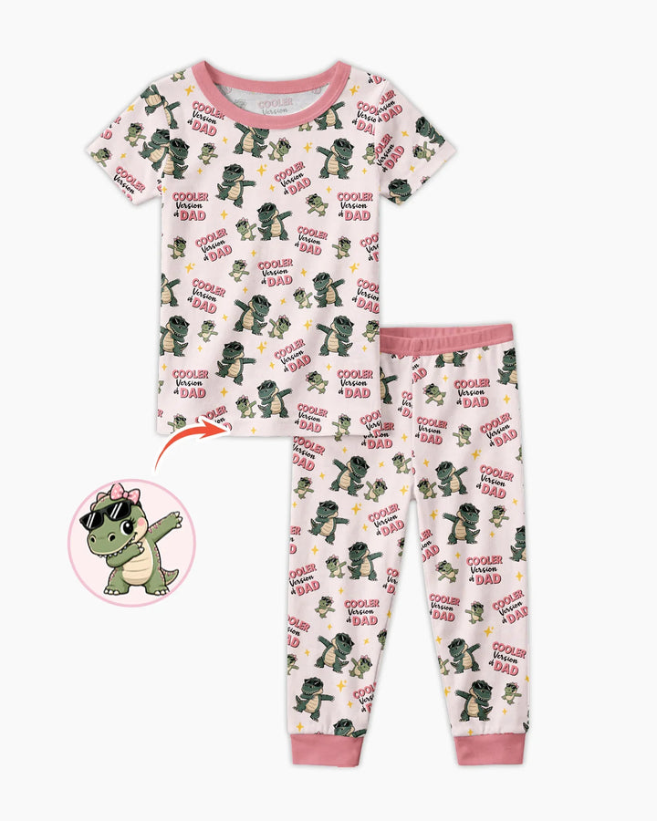 Cool Dino Daddy & Me Matching Bamboo Two Piece Short Sleeve Pajama Set