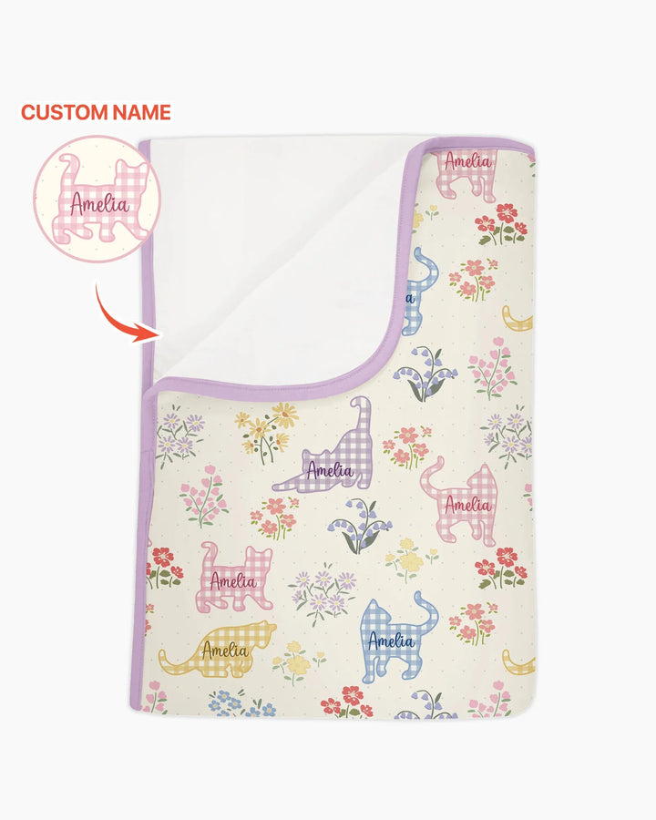 Gingham Cats Custom Name Bamboo Blanket
