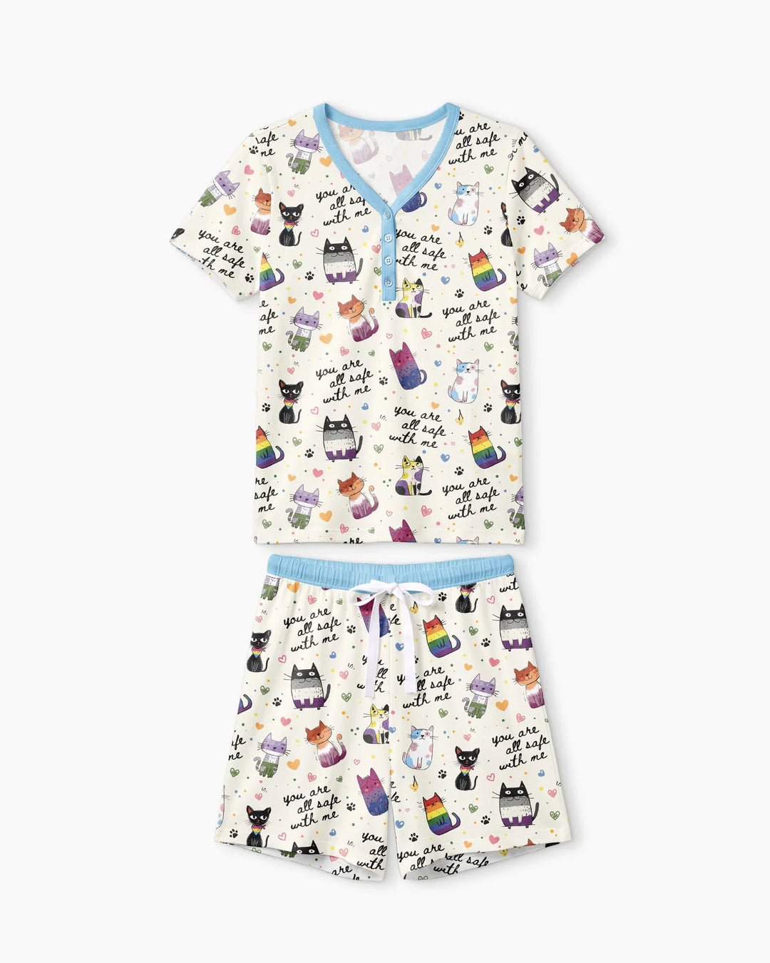 Loved & Safe Kitties Family Matching Bamboo Women Short Sleeve Short Pajama Set