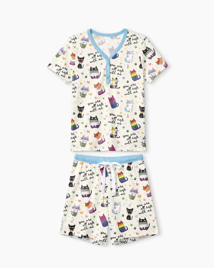 Loved & Safe Kitties Family Matching Bamboo Women Short Sleeve Short Pajama Set