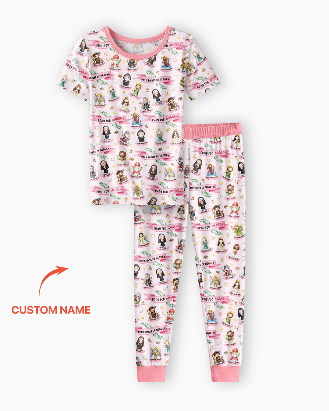 Holy Saints of Heaven Custom Name Bamboo Two Piece Short Sleeve Pajama Set