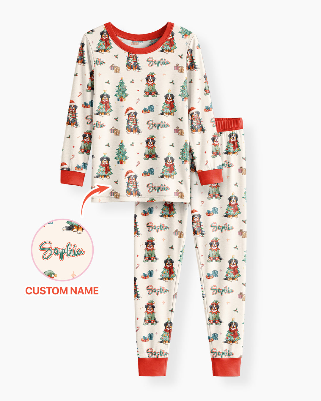 Christmas Bernese Mountain Dog Family Matching Bamboo Two Piece Long Sleeve Pajama Set