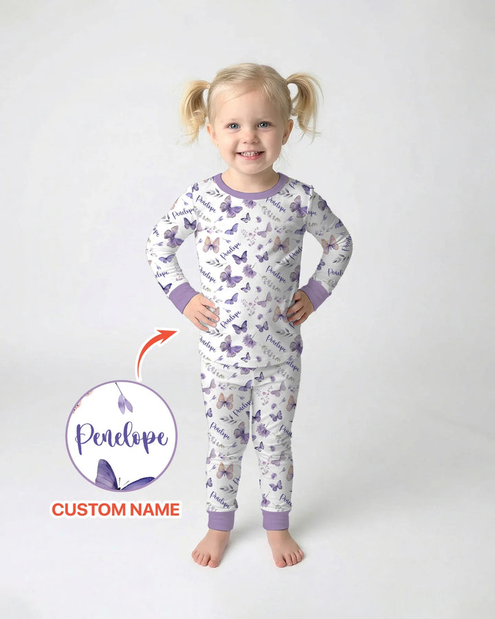 Custom Name Lilac Bloom Bamboo Two Piece Long Sleeve Pajama Set