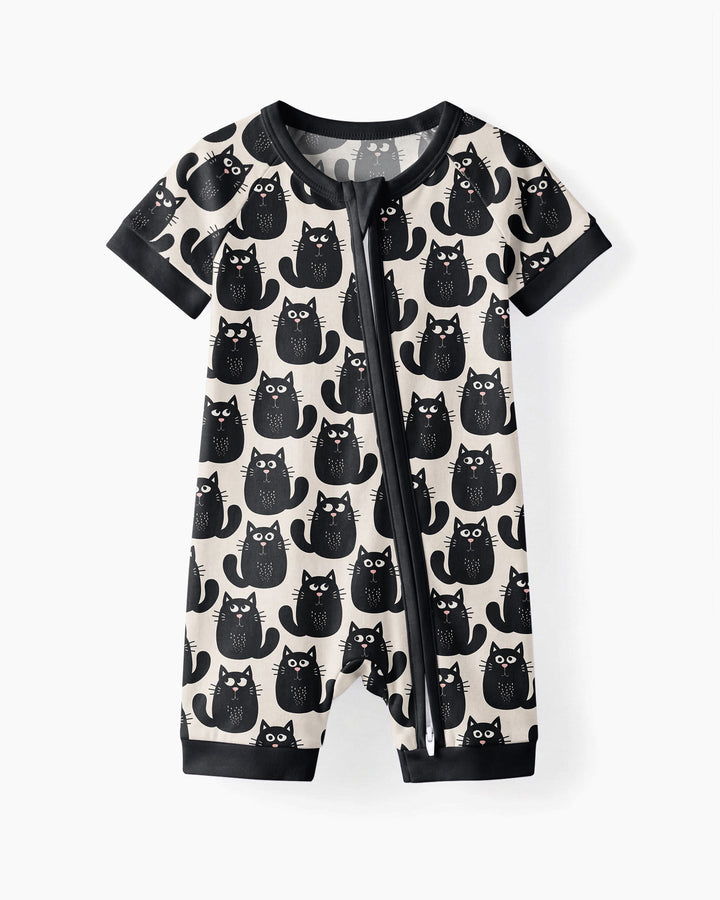 Moody Black Cats in Black and White Bamboo Shorty Zippy