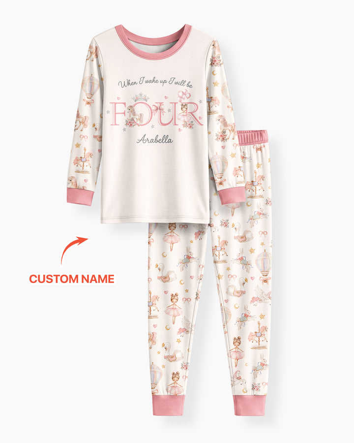 Custom Name When I Wake Up Girly Birthday Bamboo Two Piece Long Sleeve Pajama Set