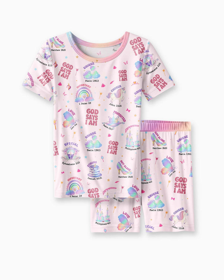 God Says I Am Girl Bamboo Two Piece Short Sleeve Shorts Pyjamas Set