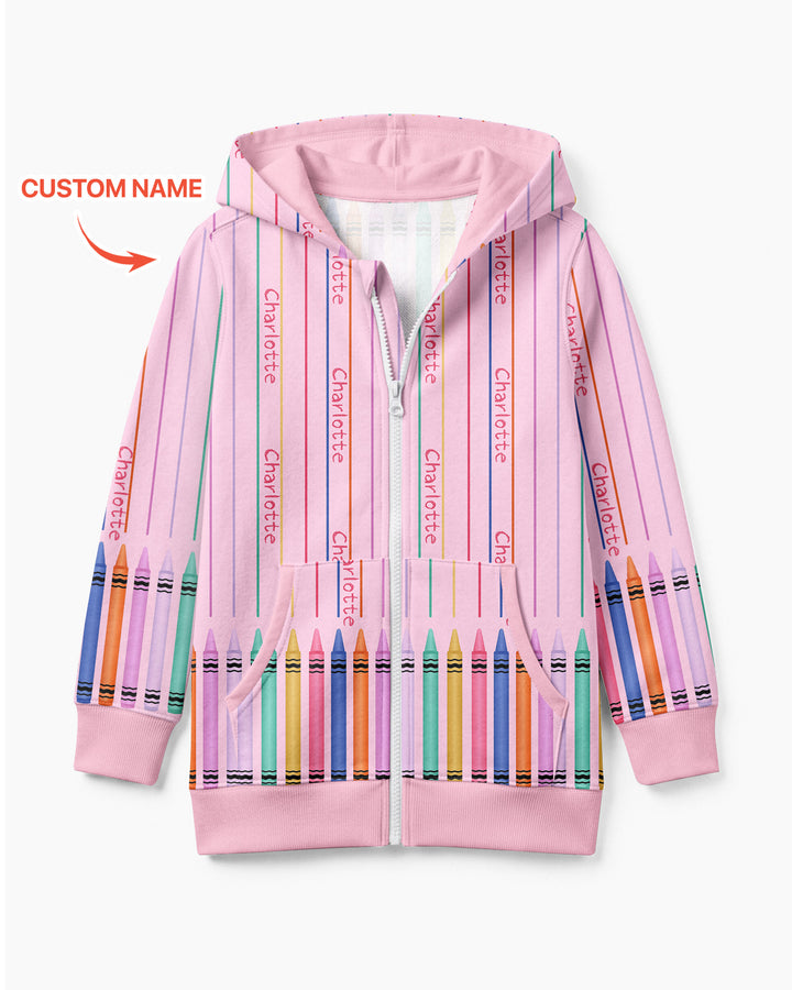 Custom Name Crayon Lines Bamboo Zip Hoodie