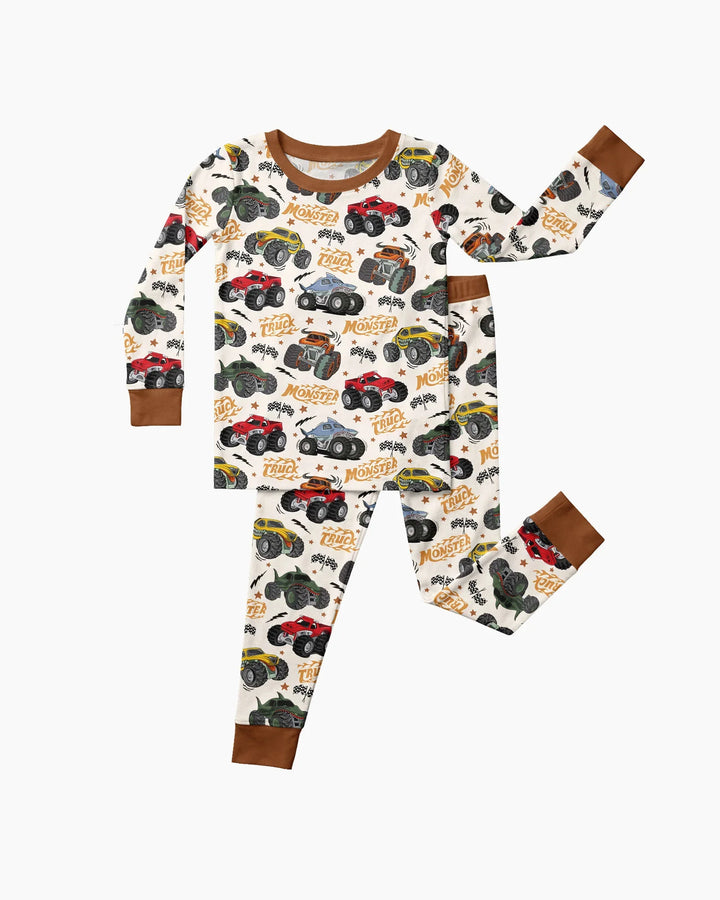 Vroom Vroom Monster Truck Bamboo Two Piece Long Sleeve Pajama Set