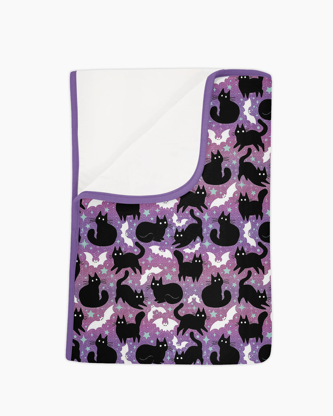 Spooky Black Cat Halloween Purple Bats Bamboo Blanket