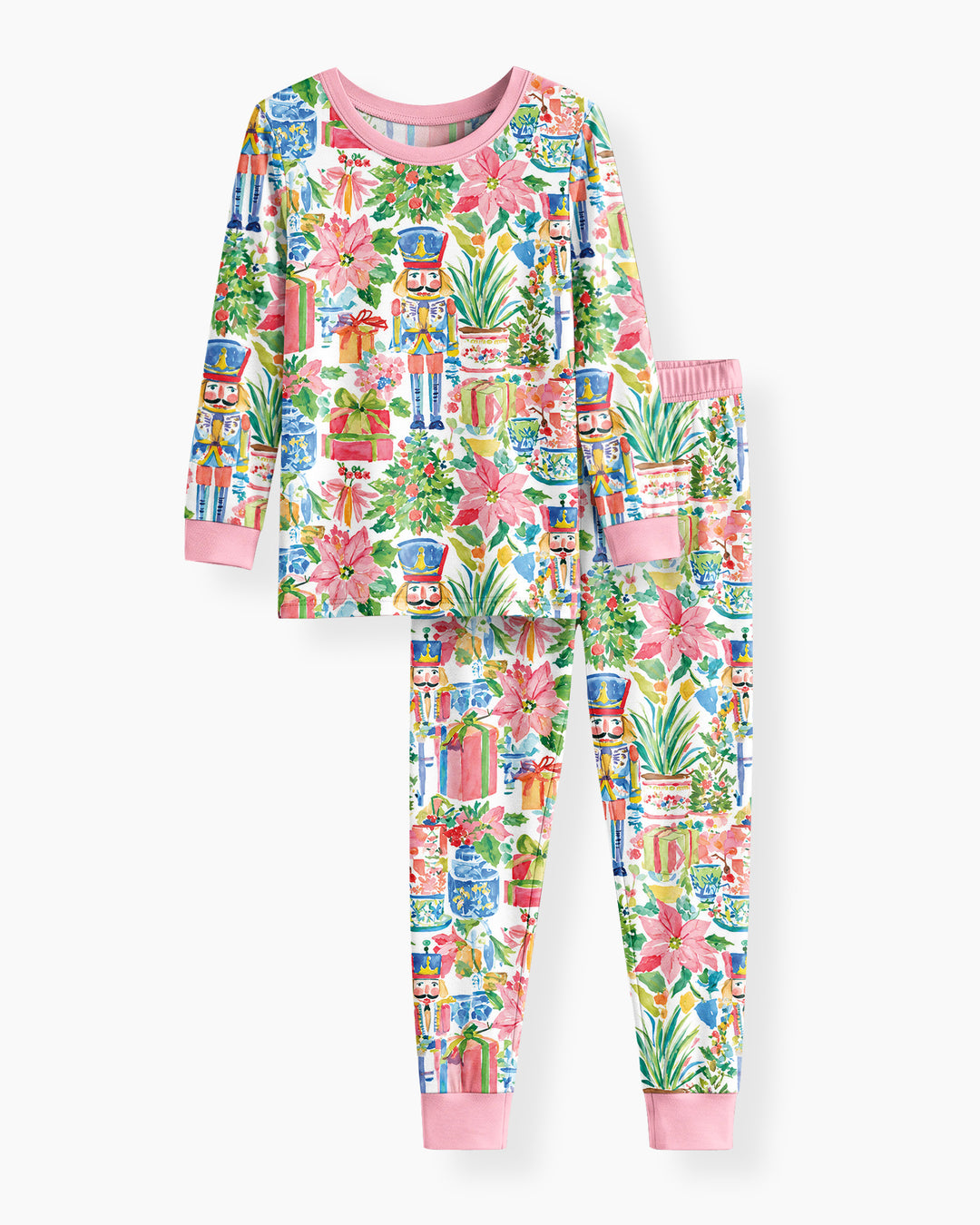 Watercolor Nutcracker Holiday Bamboo Two Piece Long Sleeve Pajama Set