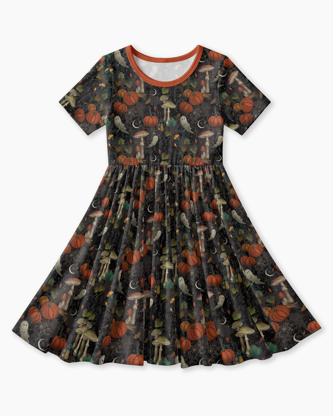 Spooky Cute Ghost Pumpkin Mushroom Halloween Bamboo Twirl Dress