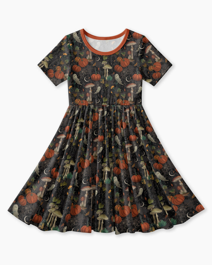 Spooky Cute Ghost Pumpkin Mushroom Halloween Bamboo Twirl Dress