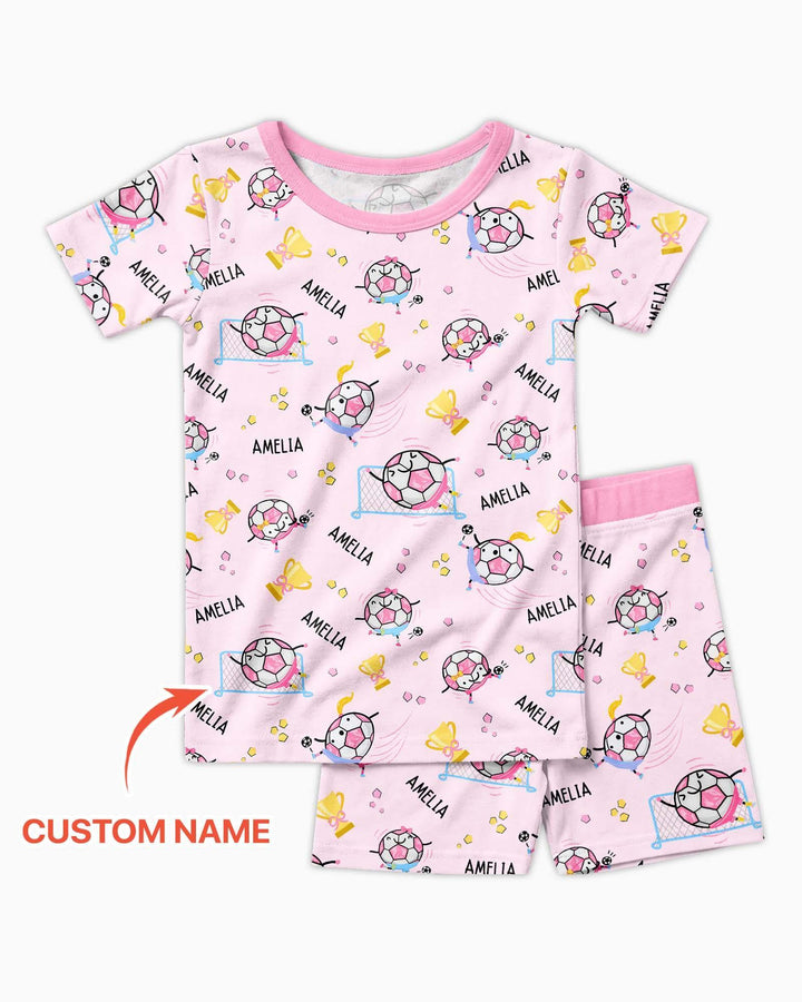 Custom Name Soccer Dad Team Matching Bamboo Two Piece Short Sleeve Shorts Pajama Set