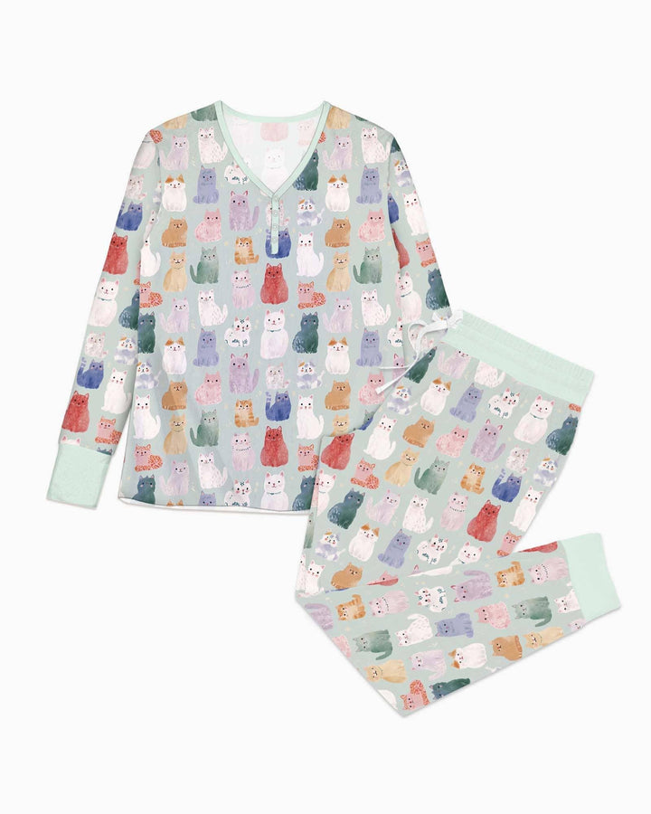 Enchanted Happy Kitty Family Matching Bamboo Women Pajama Set