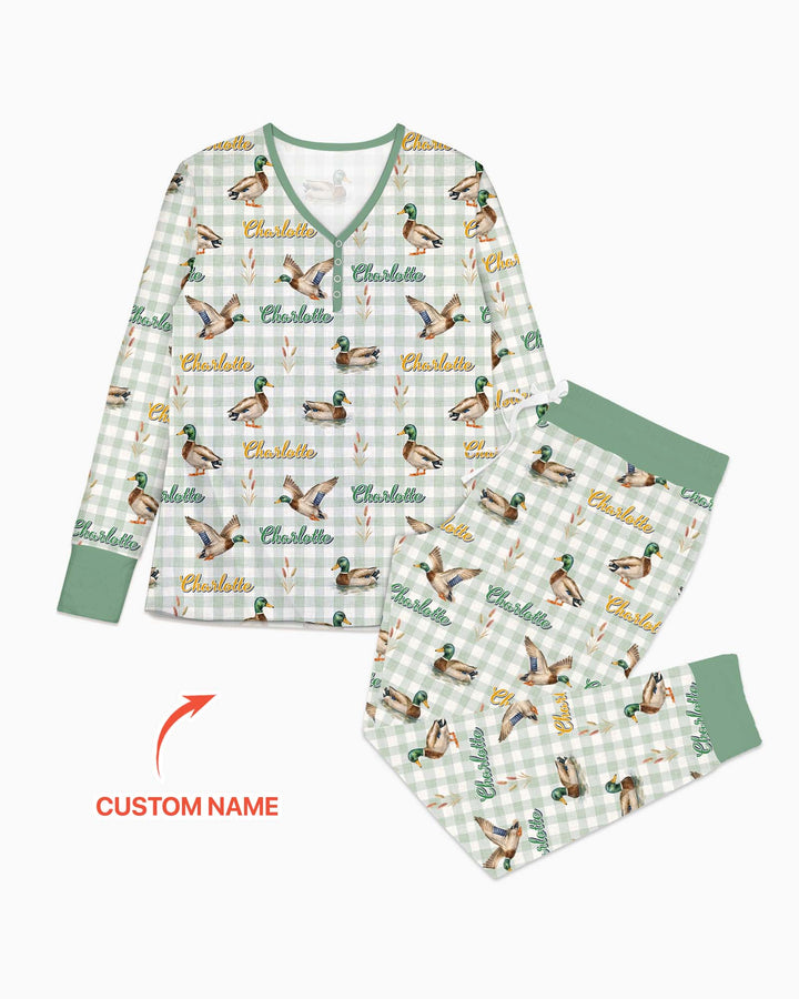 Mallard Duck Custom Name Bamboo Women Pajama Set