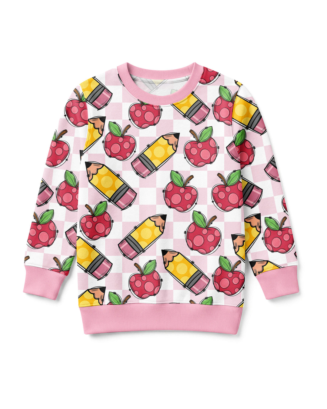 Checkered Apple Scribbles Bamboo Crewneck Sweatshirt