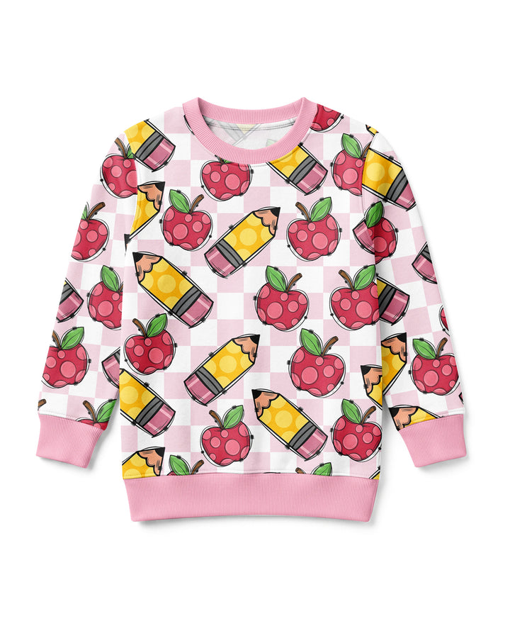 Checkered Apple Scribbles Bamboo Crewneck Sweatshirt