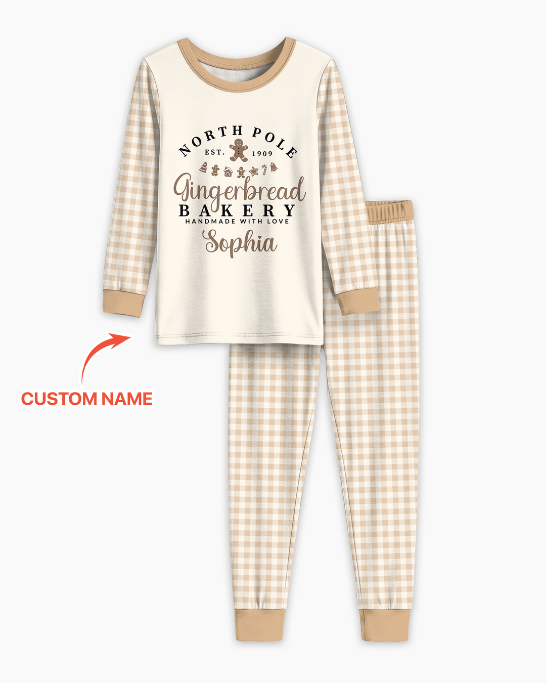 Custom Name Gingerbread Bakery Bamboo Two Piece Long Sleeve Pajama Set