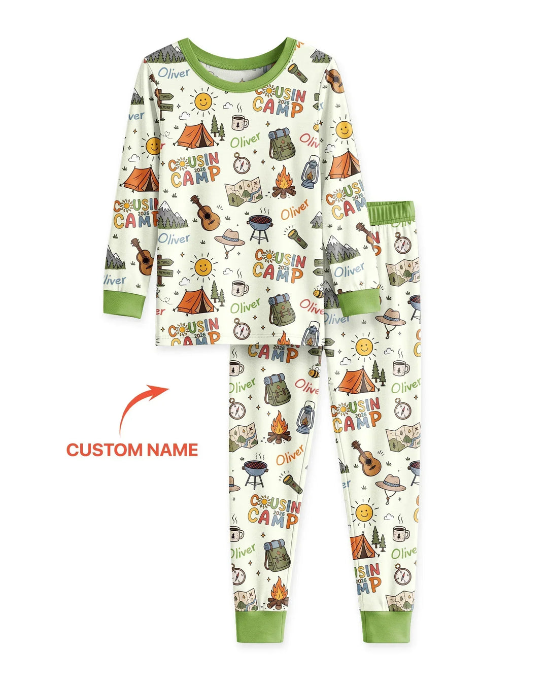 Custom Name Cousin Camp 2026 Bamboo Two Piece Long Sleeve Pajama Set
