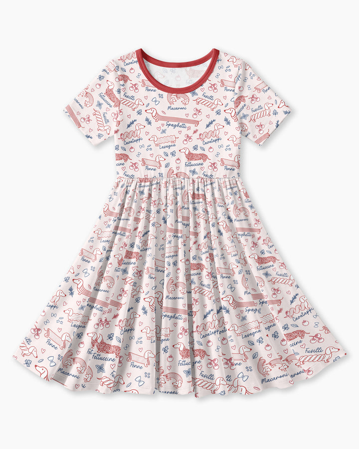Funny Dachshund Pasta Pups Bamboo Twirl Dress