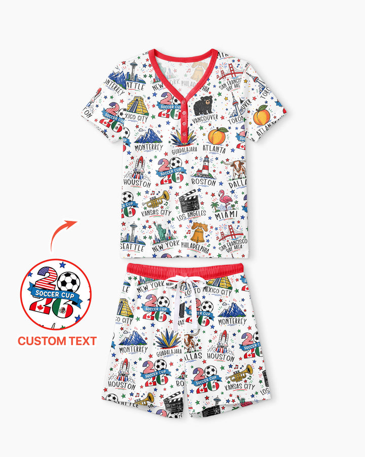 2026 Soccer Cup Host Citties Bamboo Women Short Sleeve Short Pajama Set