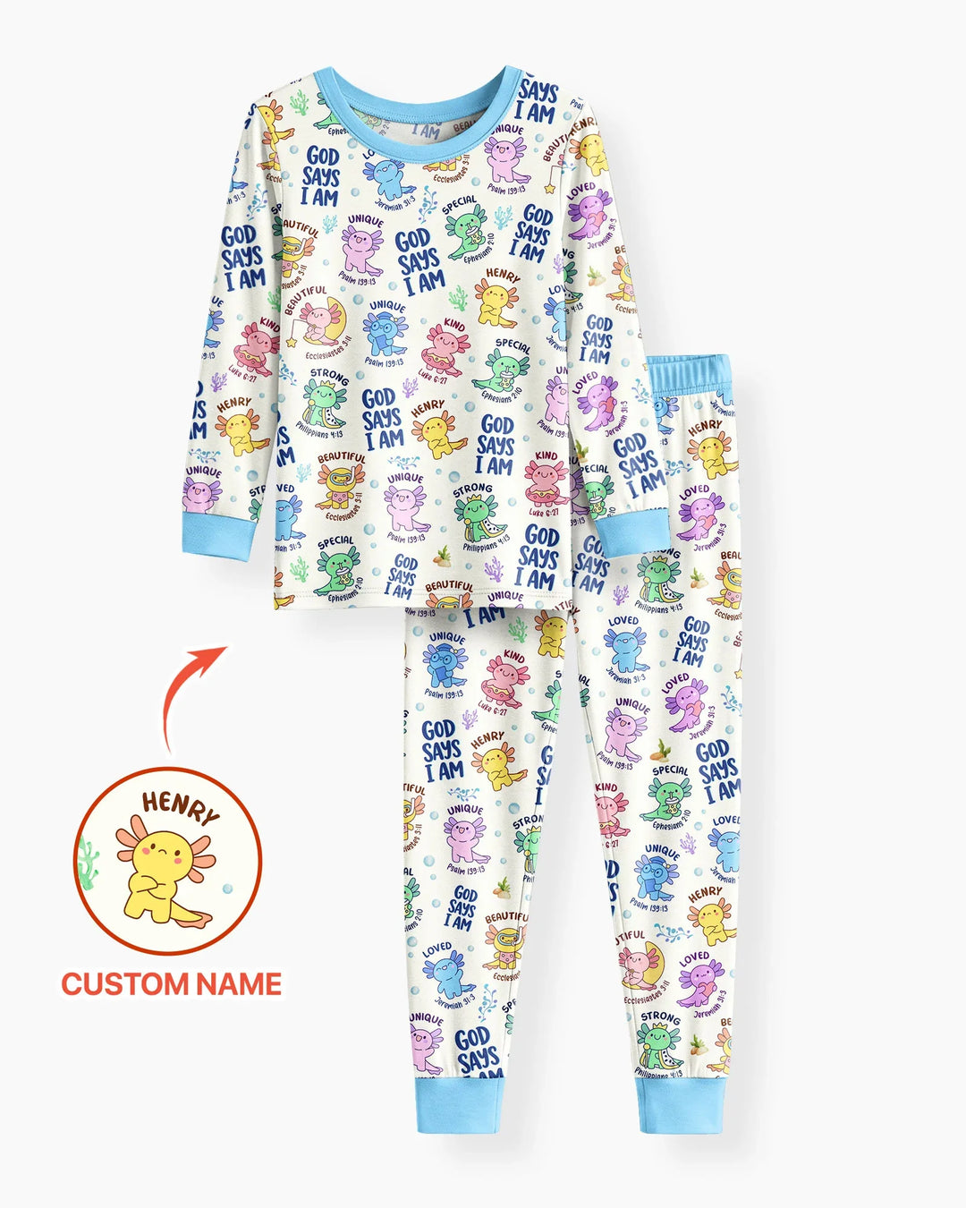 Axolotl God Says I Am Custom Name Bamboo Two Piece Long Sleeve Pajama Set