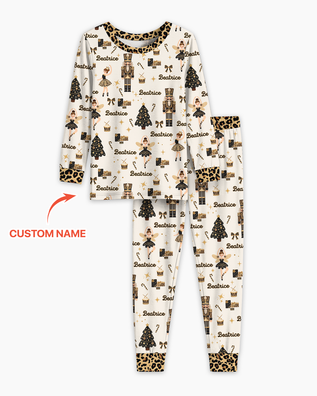 Custom Name Leopard Nutcracker Era Bamboo Two Piece Long Sleeve Pajama Set