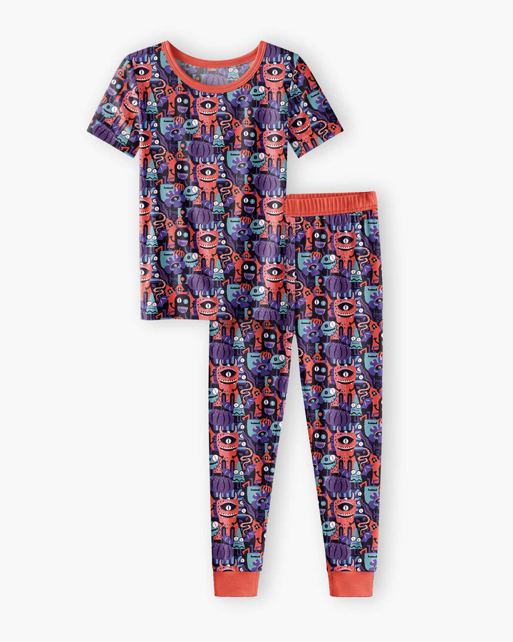 Halloween Multi Eyed Monsters Bamboo Two Piece Short Sleeve Pajama Set