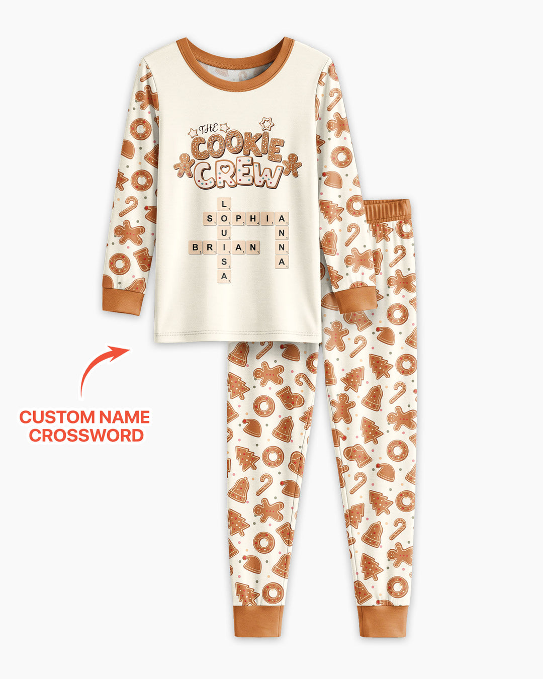 Custom Crossword Cookie Crew Bamboo Two Piece Long Sleeve Pajama Set