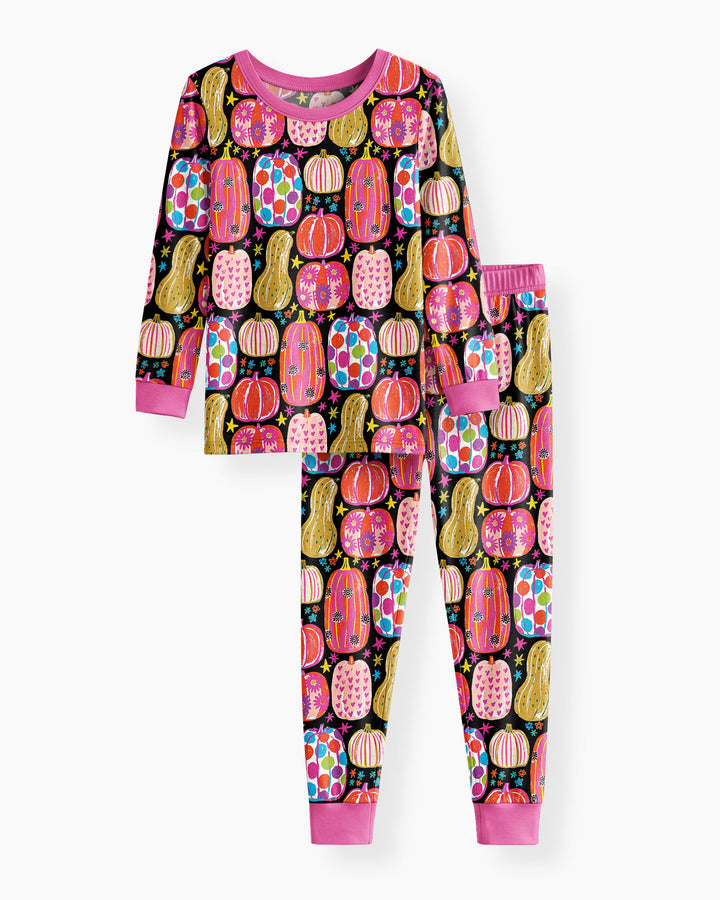 Funky Fall Pumpkins Bamboo Two Piece Long Sleeve Pajama Set