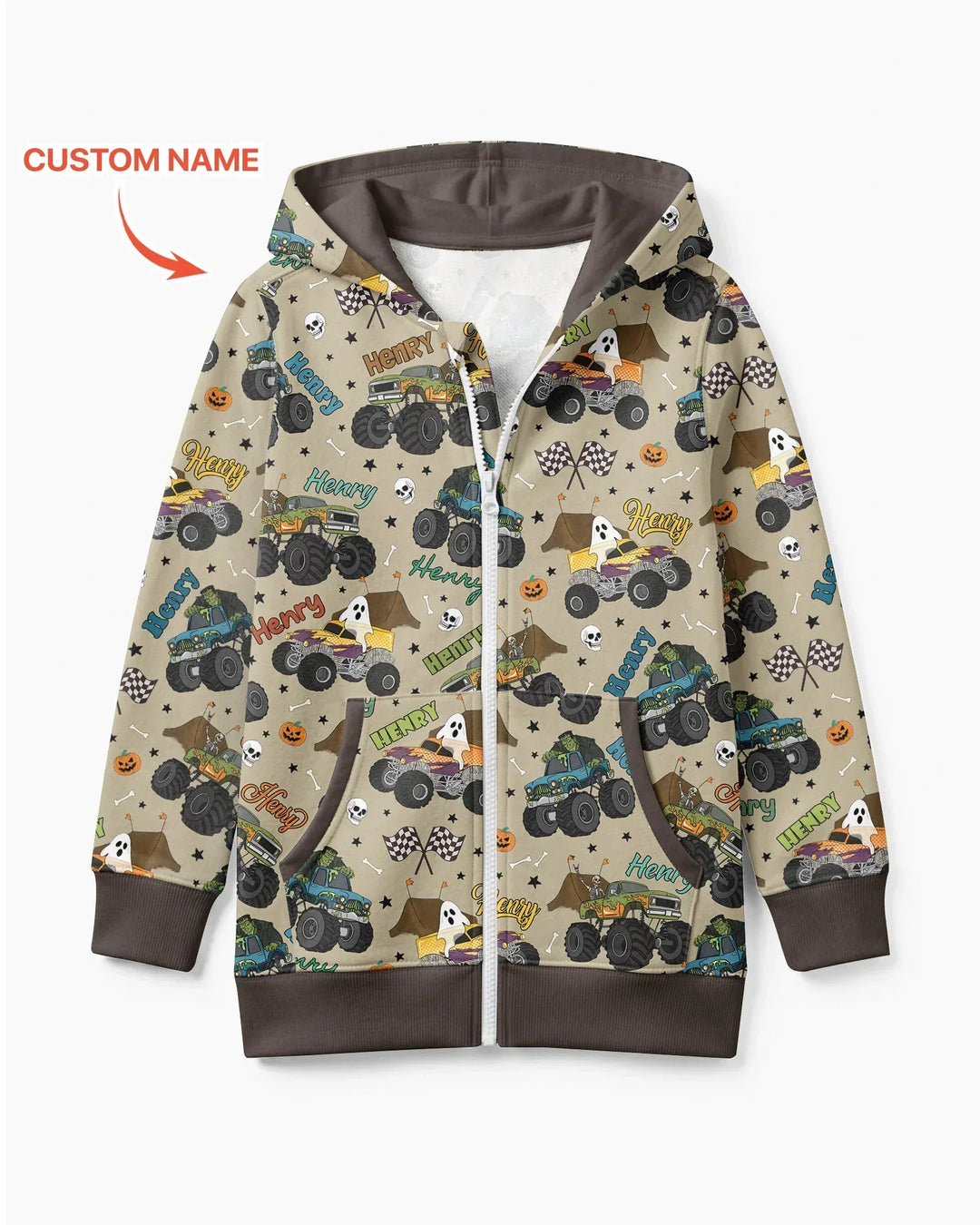 Custom Name Halloween Creepy Crusher Family Matching Bamboo Zip Hoodie