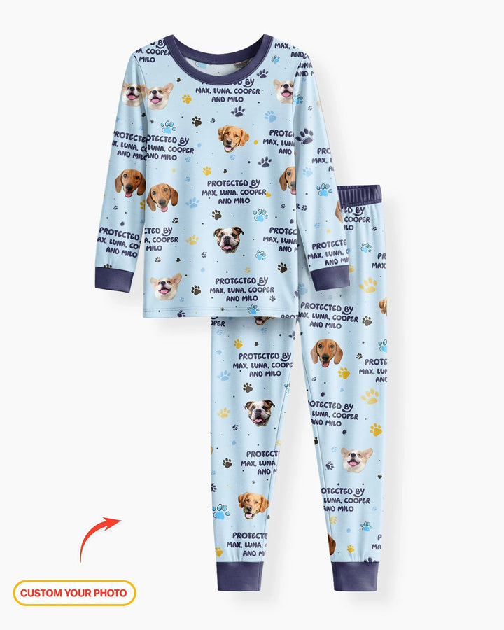 Custom Dog Photos "Protected By" Pawfect Blue Bamboo Two Piece Long Sleeve Pyjamas Set