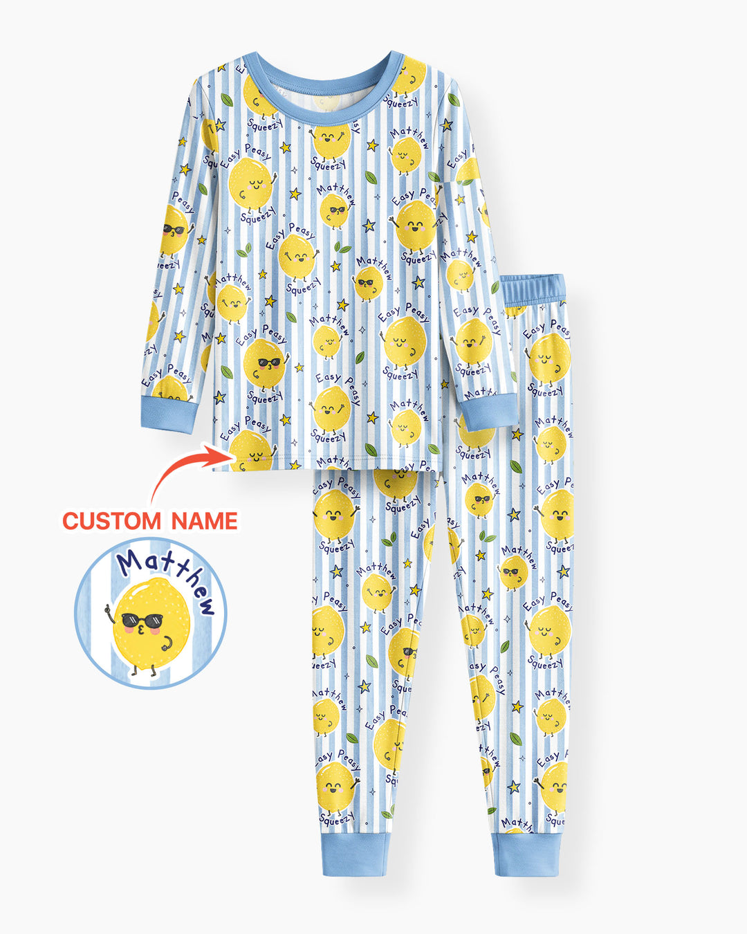 Easy Peasy Lemon Squeezy Custom Name Bamboo Two Piece Long Sleeve Pajama Set