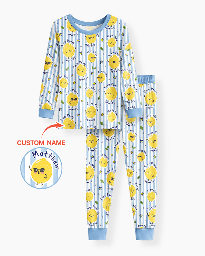 Easy Peasy Lemon Squeezy Custom Name Bamboo Two Piece Long Sleeve Pajama Set