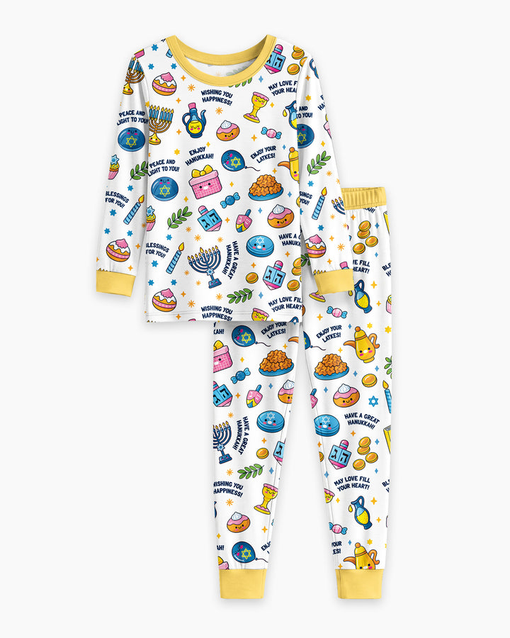 Kawaii Menorah Holiday Bamboo Two Piece Long Sleeve Pajama Set