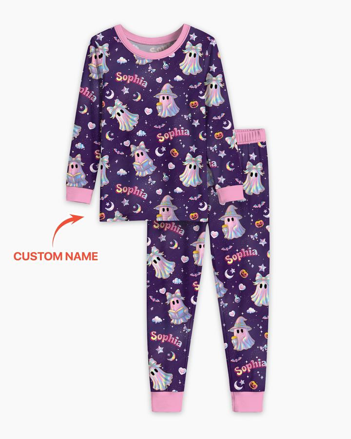 Holographic Cute Ghost Bamboo Two Piece Long Sleeve Pajama Set